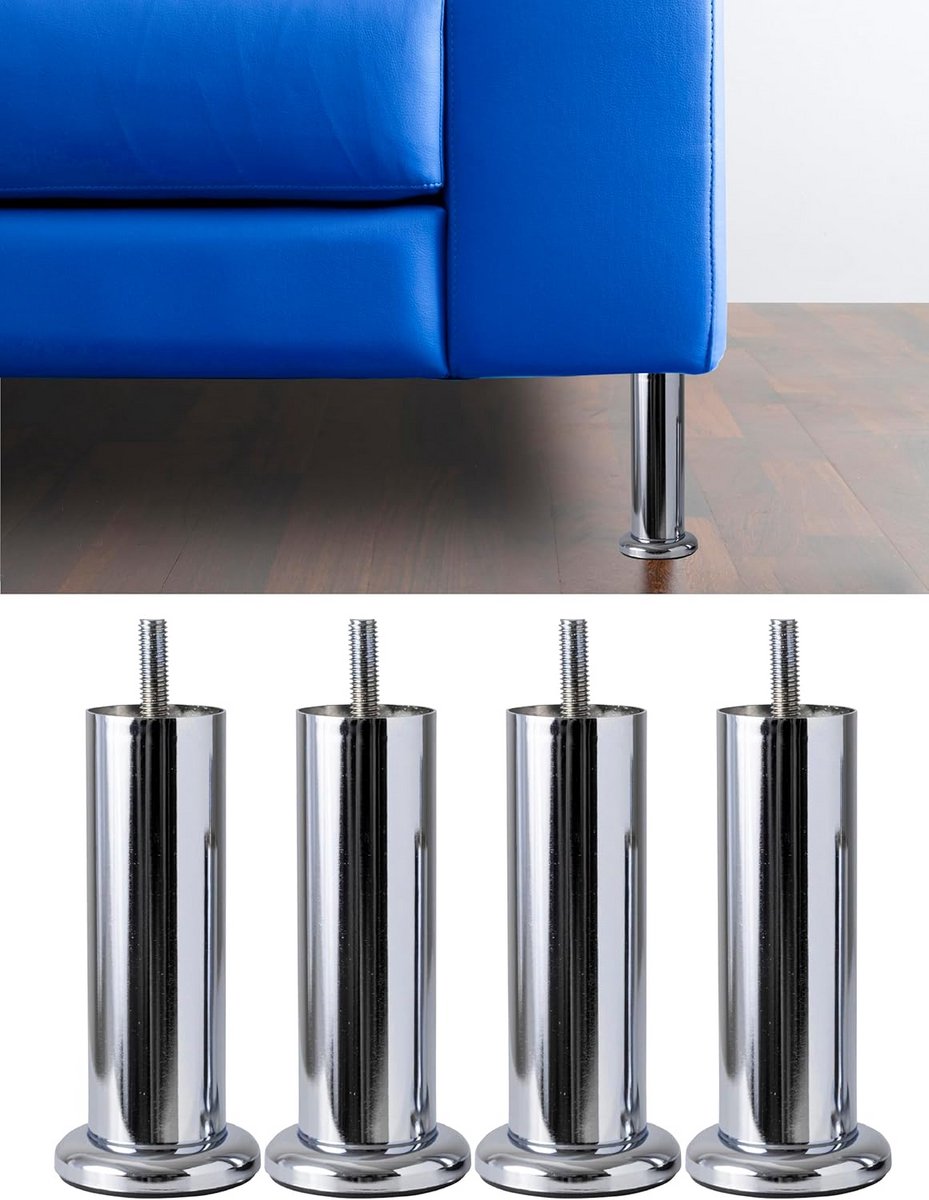 4x Set Meubelpoten Model Acquamarina - Minimalistisch Chroom IJzer - Hoogte 15 cm voor Stoelen en Kasten