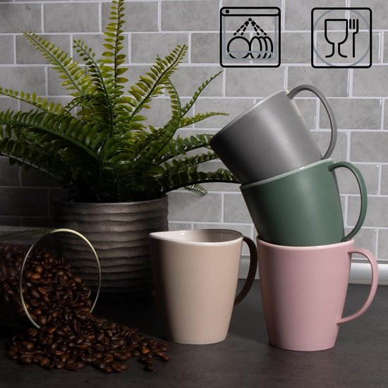 Koffiebekers met Handvat - 360 ml Vaatwasserbestendig - Herbruikbare Kunststof Bekerset in Felle Kleuren — afbeelding 2