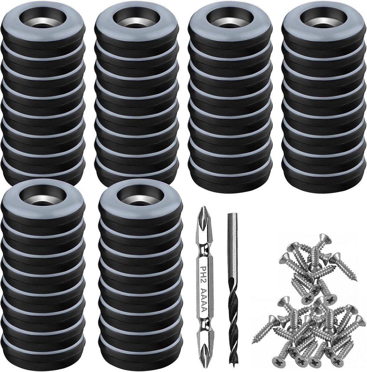 48x PTFE Montageglijders Rond 19mm - Schroefglijders voor Meubels & Vloerbescherming (Inclusief Schroeven en Boren)