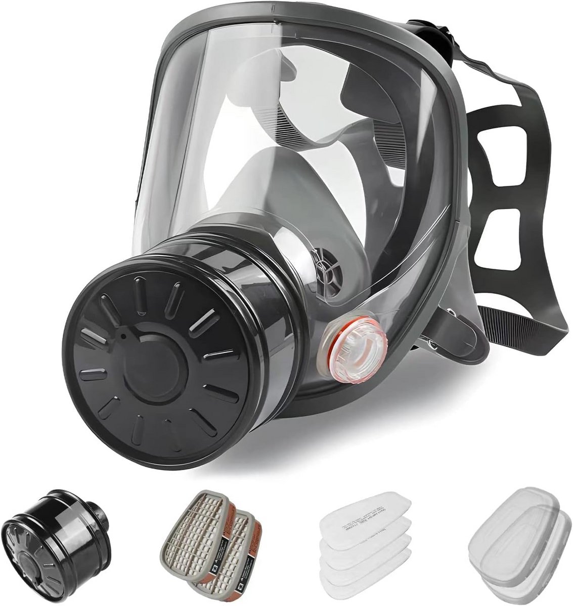 Full Face Gasmasker met Actieve Koolfilter - Bescherming tegen Gassen, Dampen, Stof en Chemicaliën - Herbruikbaar Noodmasker