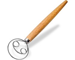 Deense deegmixer - roestvrij staal - handmixer geschikt voor brooddeeg - houten handvat - keukenbakgereedschap - broodbakgereedschap en accessoires -hout -34cm -Dubbele ring