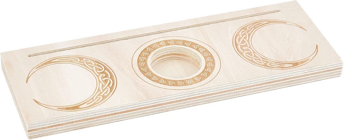 Houten Standaard voor Tarotkaarten en Kandelaar met Maanpatroon - Altaar Display Houder