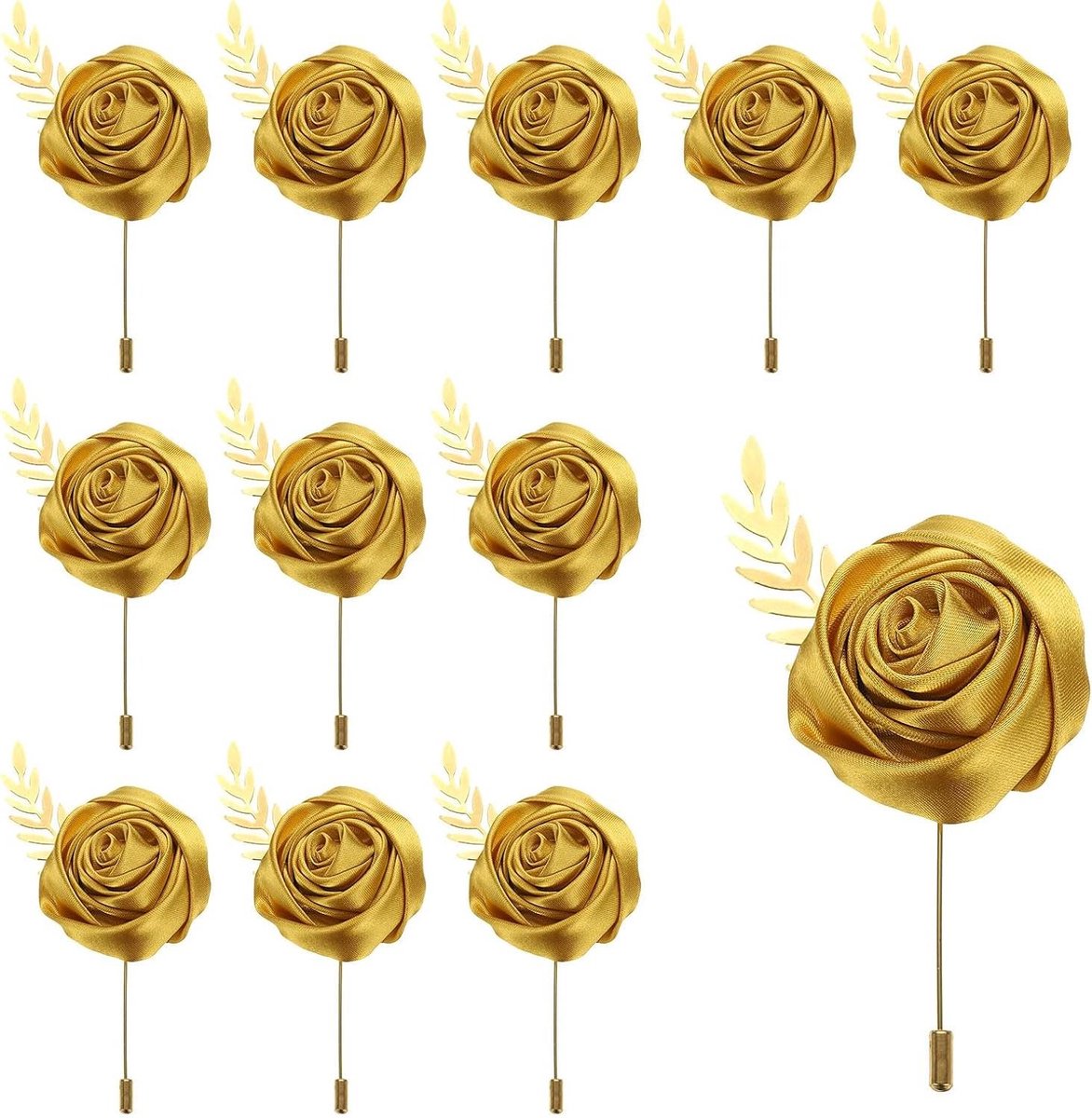 Allecta - Gouden rozen reversspelden voor huwelijksceremonie en feest - set van 12