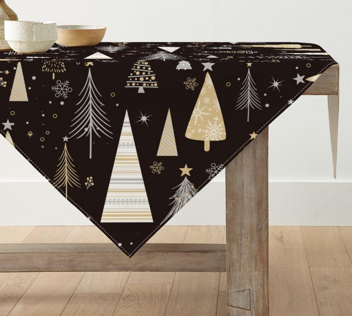 Witte Kerstboom Tafelkleed Boho Winter Decoratie 100x100cm