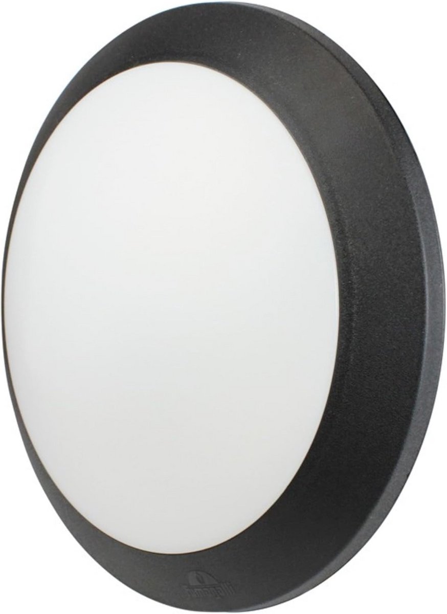 Ronde LED plafondlamp voor binnen en buiten, IP66, E27-fitting, zwart opaalglas