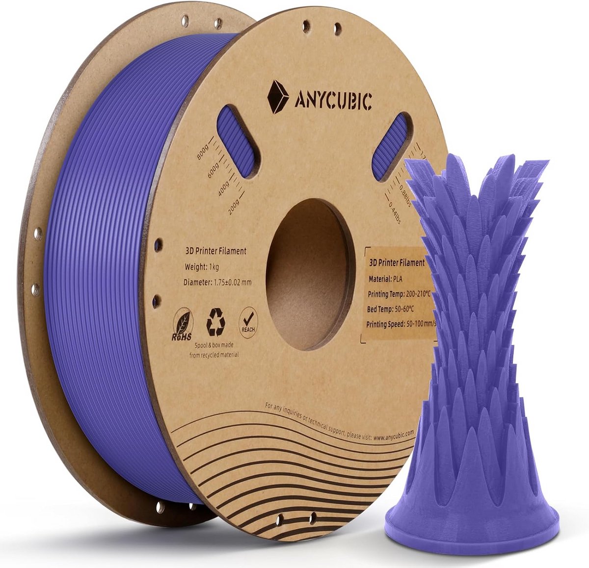 PLA Filament 1.75mm 1kg Paars - Hoge Precisie 3D Printer Filament met RFID
