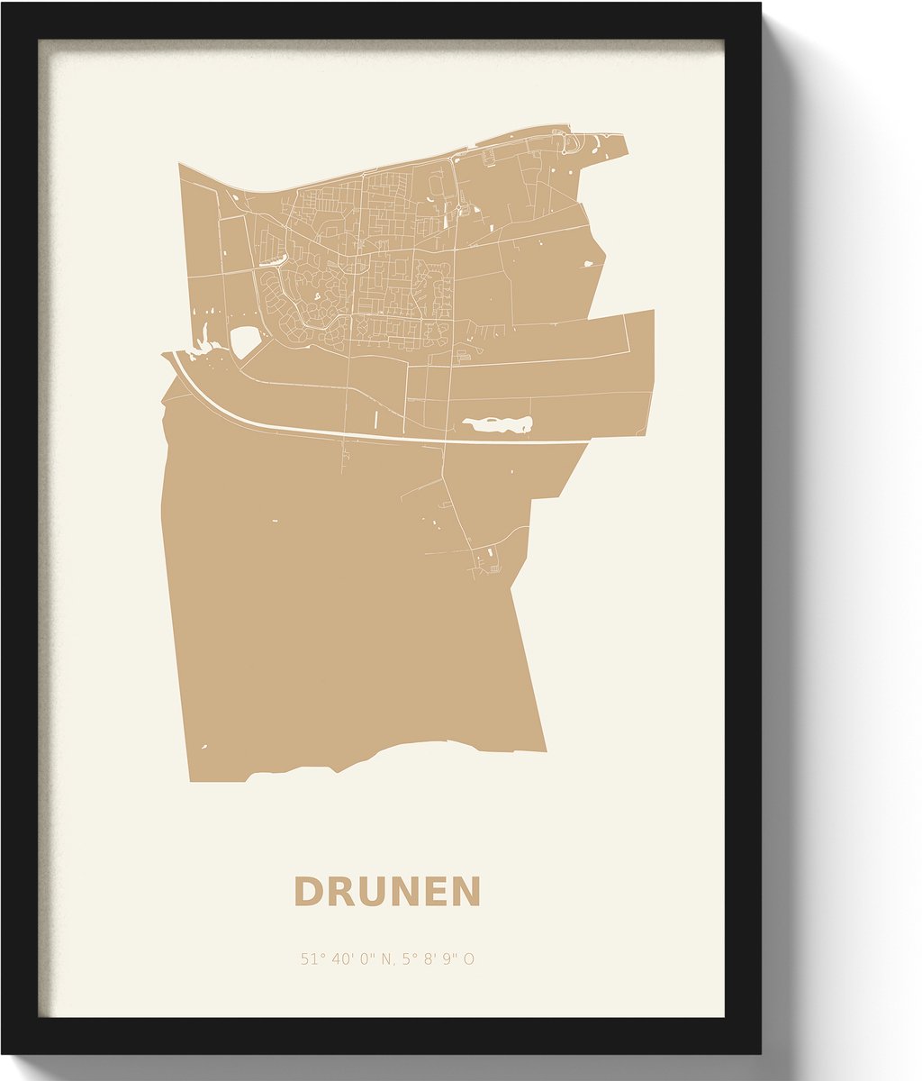Poster Deurne A2 - 42 x 59,4 cm - Beige Inclusief lijst (Zwart MDF)