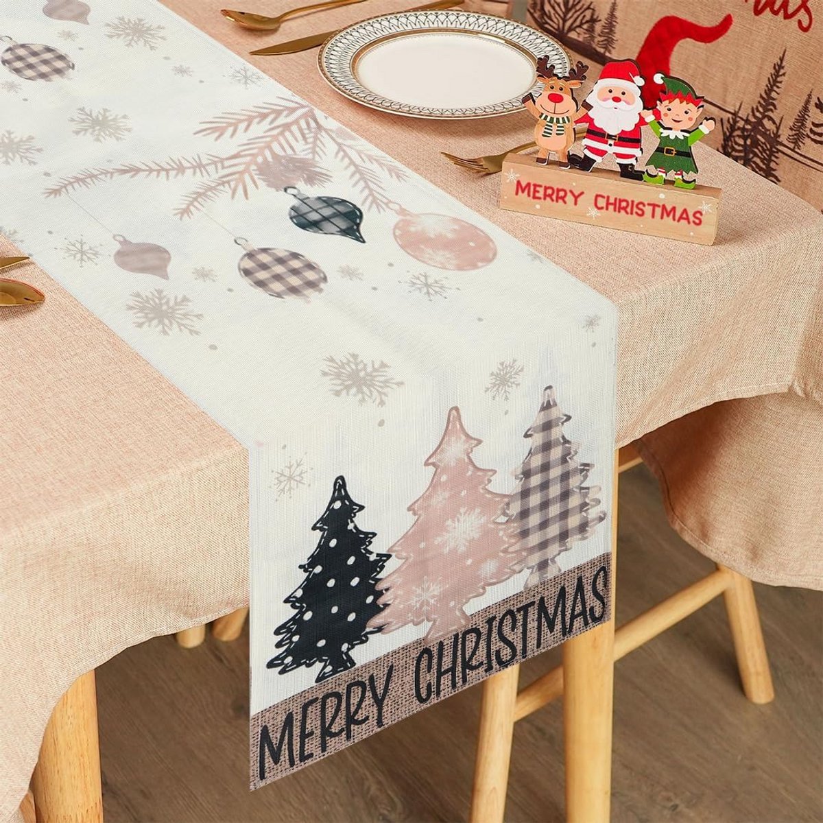 Kersttafelloper 33×275 cm - Moderne Winter Tafeldecoratie in Beige