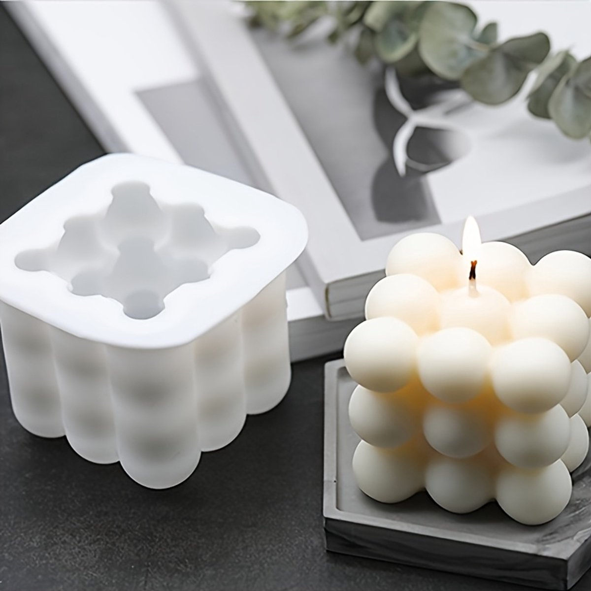 Livé® Siliconen Kaarsenmal L – 3D Kubus & Bolvorm DIY Mal
