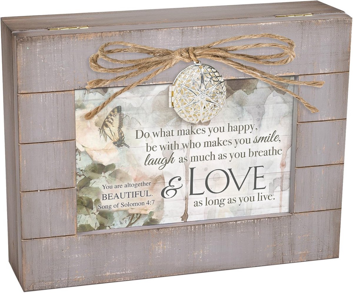 Houten Muziekdoos met Fotolijst en Melodie, Grijze Vintage Look