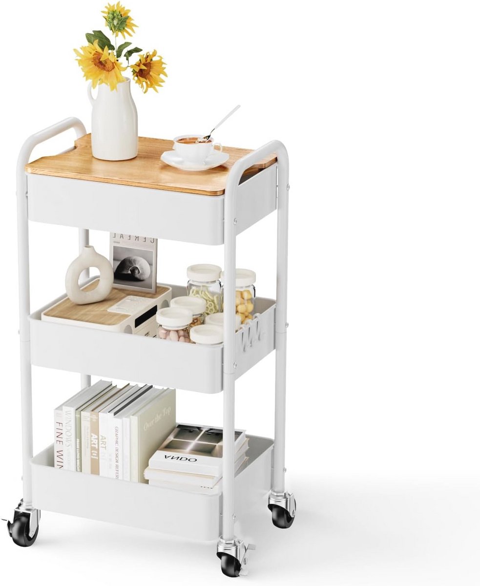 Multifunctionele Trolley met Tafelblad en Wielen - Keuken- en Badkamer Organizer
