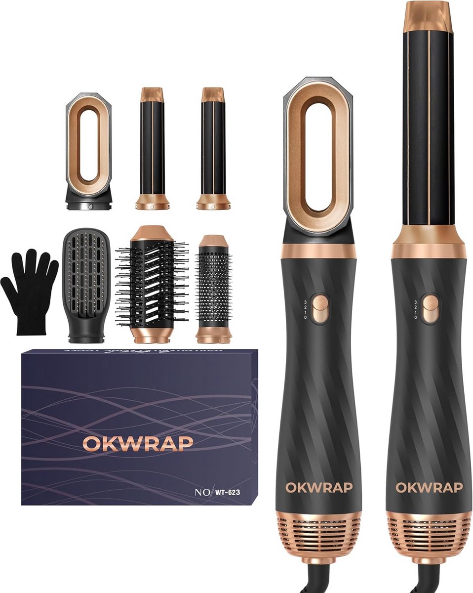 6-in-1 Airstyler Set met Ronde Borstel en Föhn voor Volumineus en Gekruld Haar