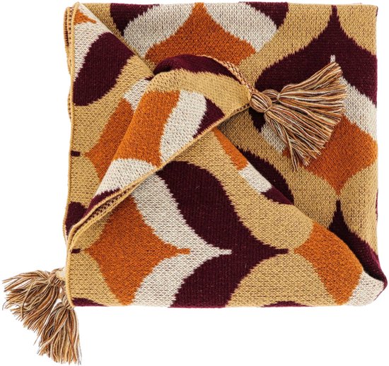 Unique Living Plaid Lilo - Textiel - Beige/Bruin/Oranje/Terra - 160 x x 130 cm (BxHxD)