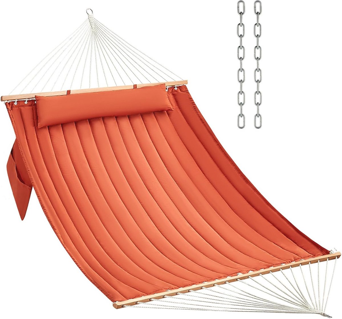 Dubbele gewatteerde hangmat met hardhouten spreidstangen en kussen - 450 lbs capaciteit voor 2 personen - ideaal voor buiten, patio en zwembad