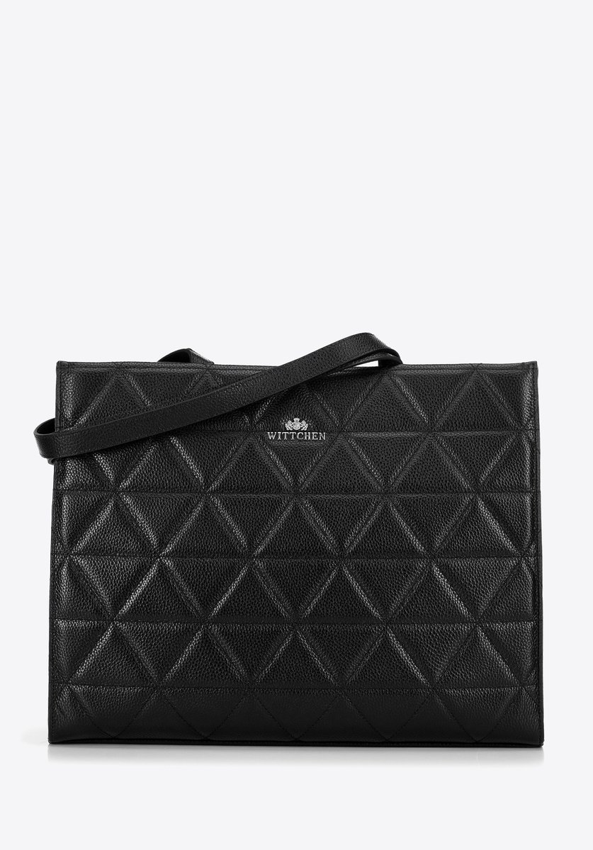 Wittchen - Leren Shopper Tas - Zwart en Zilver - Geometrisch Stiksel - Afneembare Band