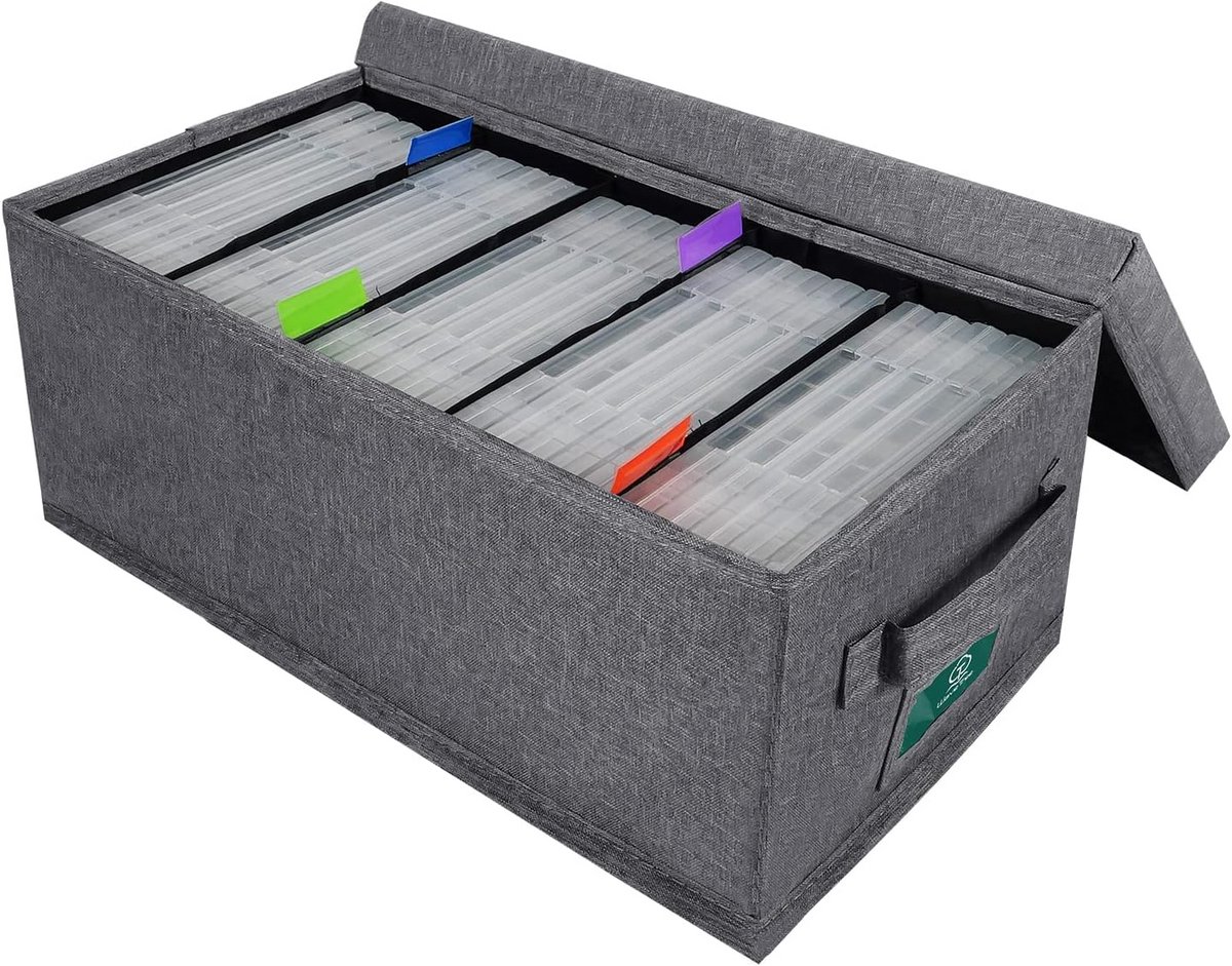 DVD-opbergdoos met deksel en indexlabels voor 25 DVD-hoesjes - grijs
