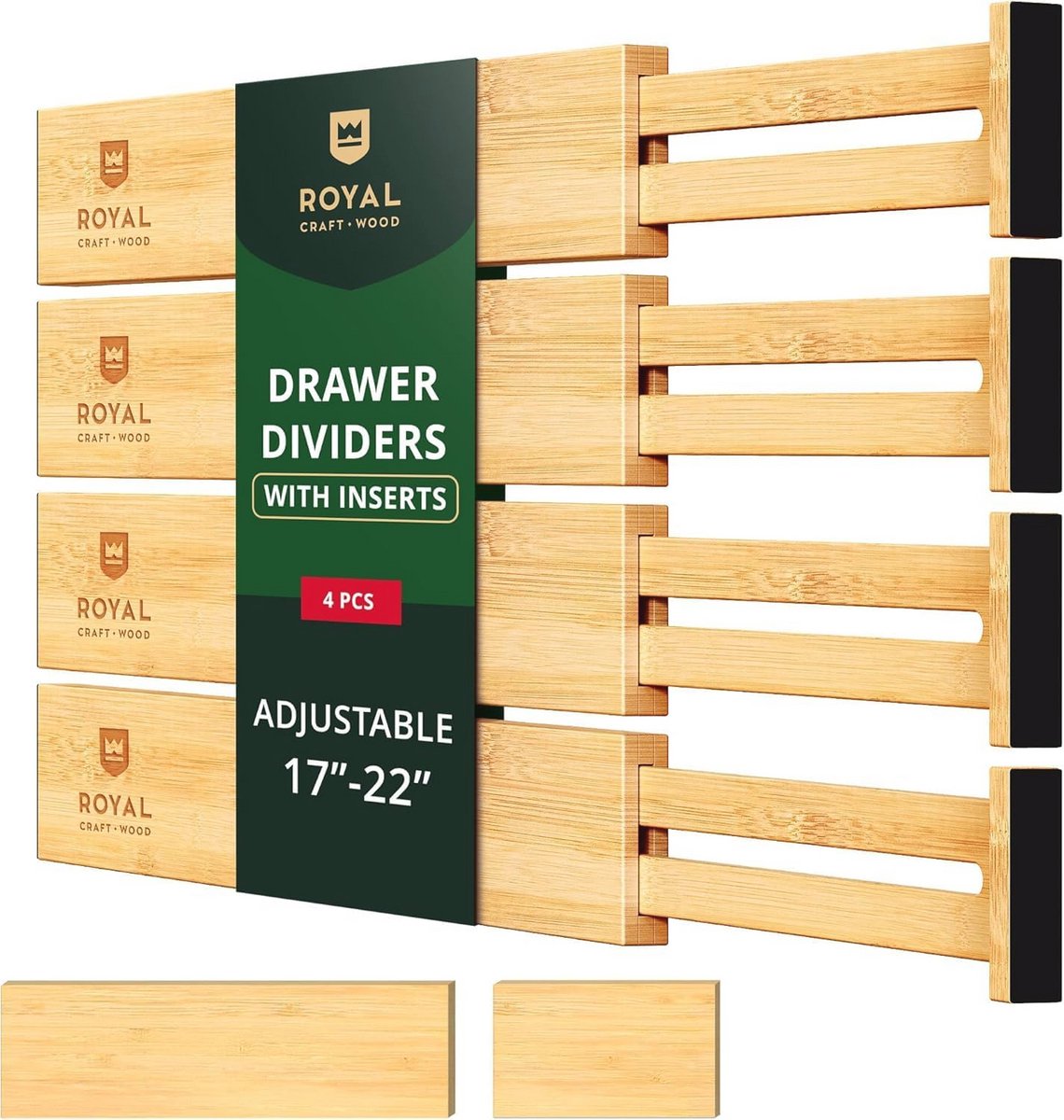 Verstelbare Bamboe Ladeverdelers - Organizers voor Keuken en Kleding, 4-pack