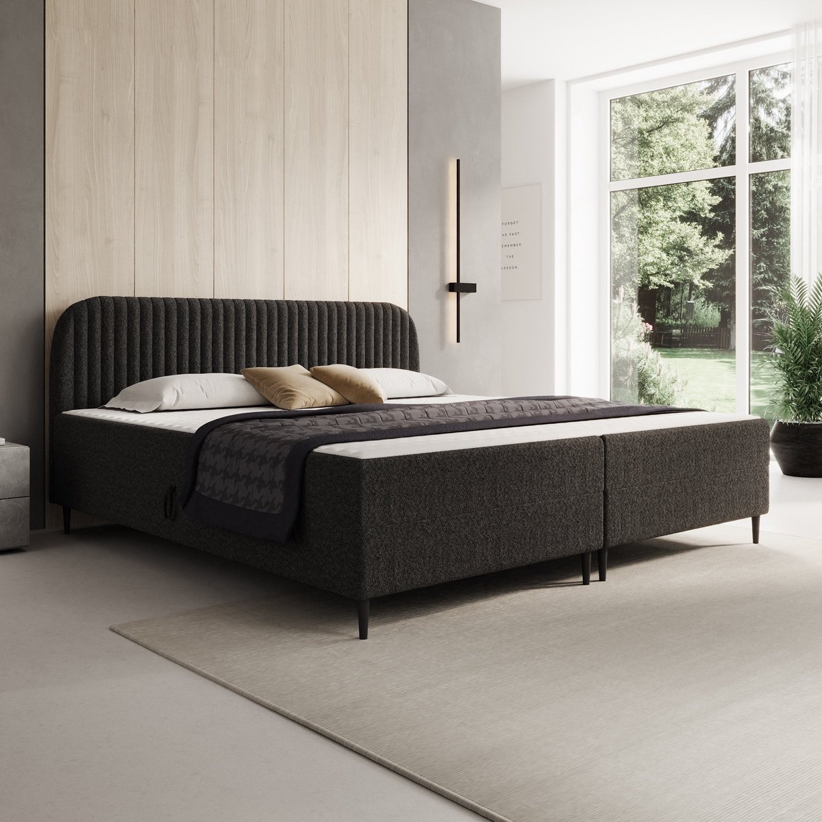 Meubella - Bosque - Boxspring met opbergruimte - Teddystof zwart - 200x200 cm