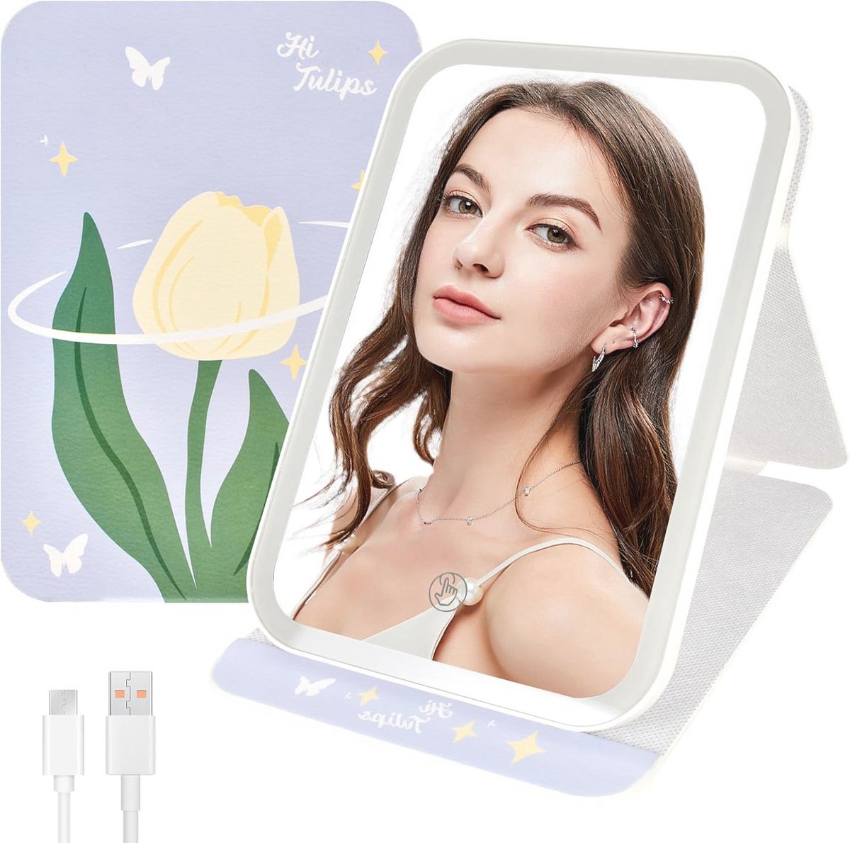 Draagbare Make-up Spiegel met LED Verlichting en 3 Kleuren