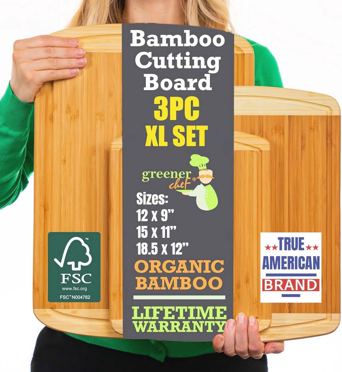 Bamboe Snijplank Set van 3 - Houten Snijplanken met Sapgroef voor Keuken, Vlees en Kaas