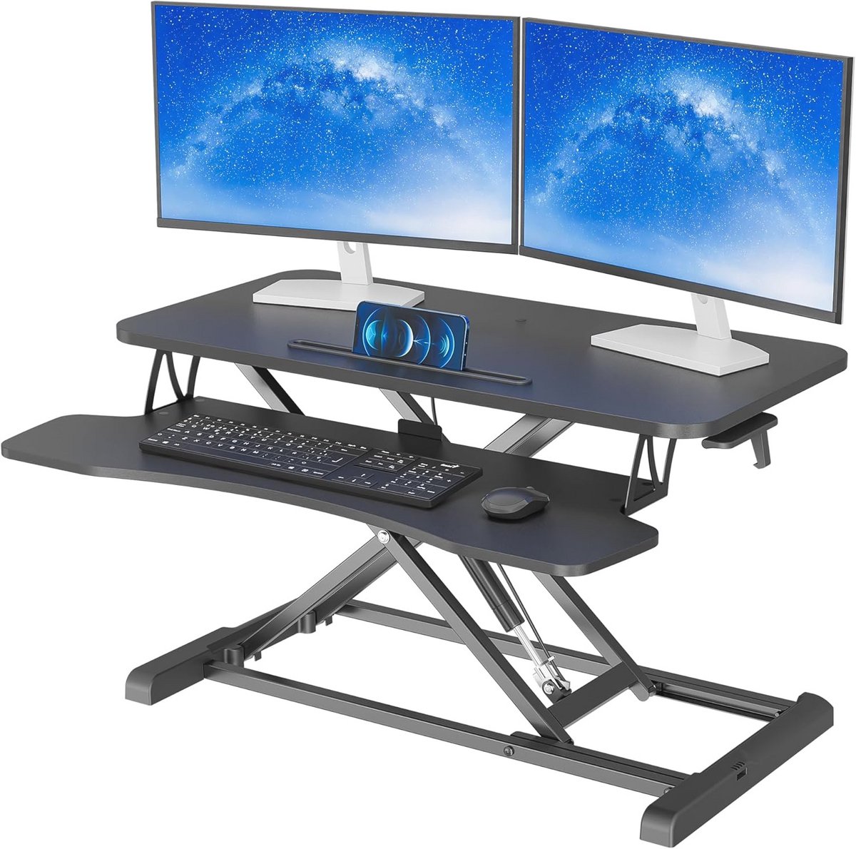 Verstelbare Zittend-Staande Bureau Converter - Ergonomische X-Frame Werkplekverhoger voor Computer en Laptop tot 15kg