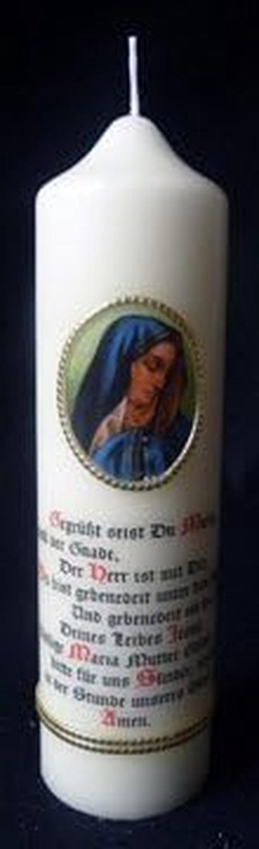 Decoratieve Kaars met Artistiek Religieus Motief en Gebed