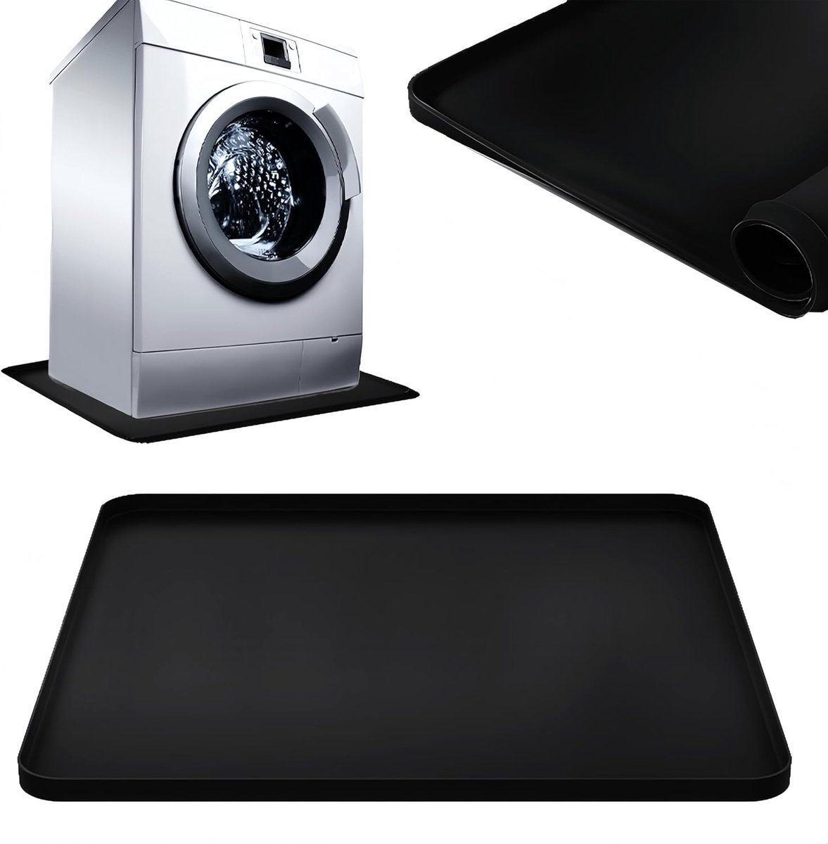 Siliconen beschermmat voor de afvoerbak van de wasmachine - Wasmachinebeschermer - Met opstaande randen - Multifunctioneel antislip - Zachte, opvouwbare, draagbare en waterdichte mat - Zwart