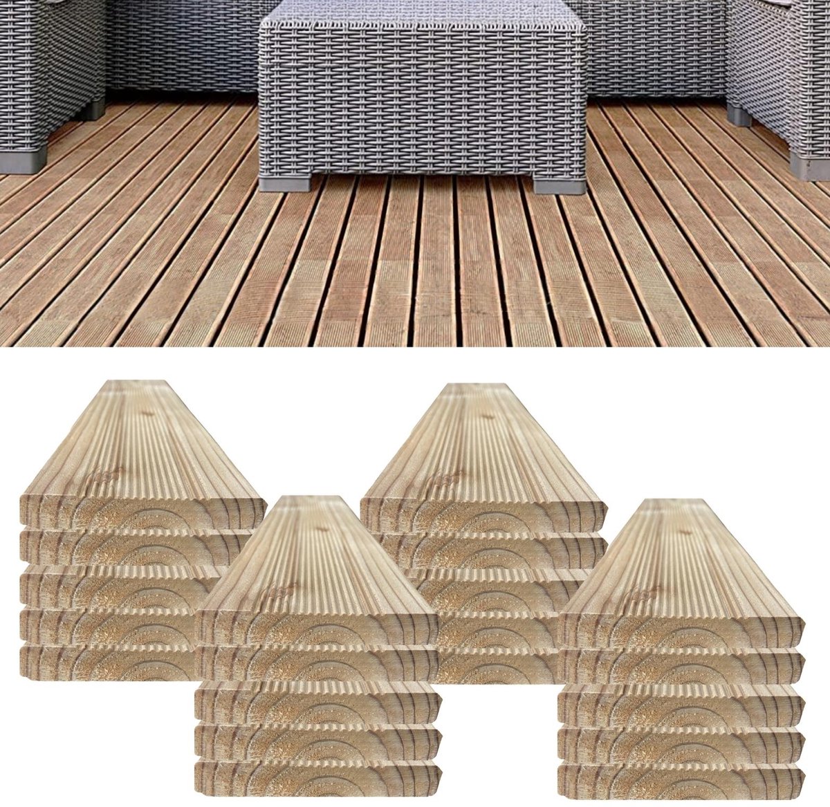 Floranica Set van 20 Vlonderplank larikshouten 70 cm Schuttinglatten, Terrasplanken, constructiehout met groeven