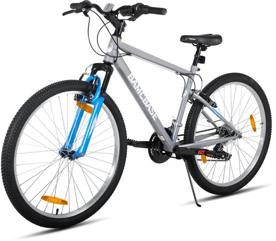 BAMCBASE Agave Voorvering Mountainbike - 27.5 inch - Carbonstalen Frame - 18 Versnellingen - Handrem - V-Brake - Spatborden - Grijs - Geschikt voor buitenactiviteiten in de lente van Bamcbase — afbeelding 2