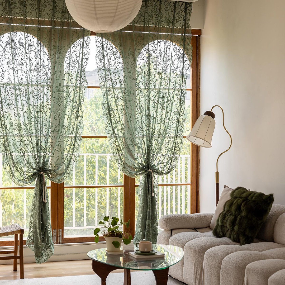 Unyqoos Elegante groene gordijnen met ruches en bloemenpatroon voor sfeervolle woonkamer Olijfgroen