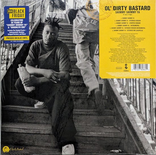Albumhoes van Ol' Dirty Bastard 'Shimmy Shimmy Ya' met de tekst 'Celebrating 20 Years of Shimmy Shimmy Ya & Brooklyn Zoo'.