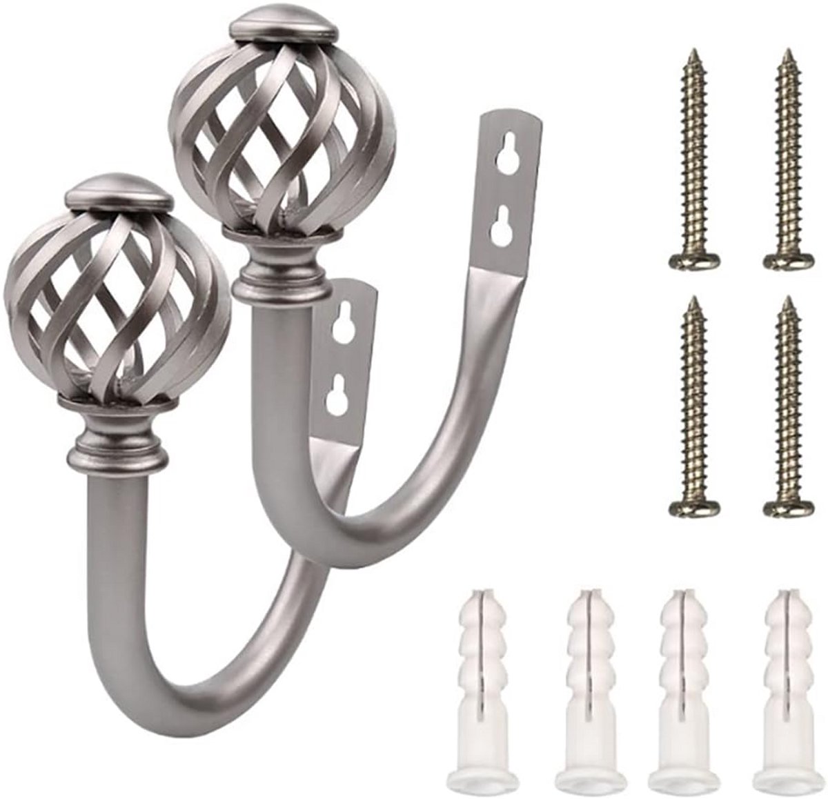Set van 2 Metalen Gordijnhouders Wandmontage Zilver