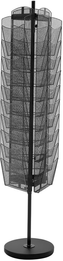 Présentoir de brochures rotatif avec 30 poches, support de littérature à mailles, présentoir de sol portable, support en métal pour journaux et catalogues pour magasins, bureaux, expositions et salons