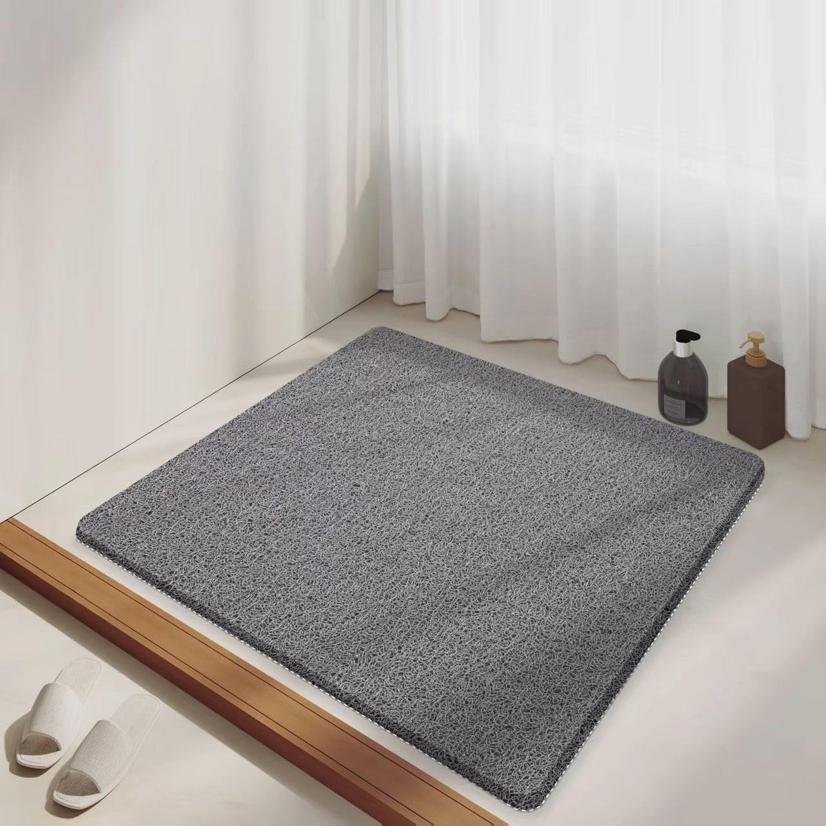 Vierkante Antislip Douchemat voor Binnendouche - Zachte en Comfortabele Veiligheidsmat - Sneldrogend (Grijs, 60 x 60 cm)