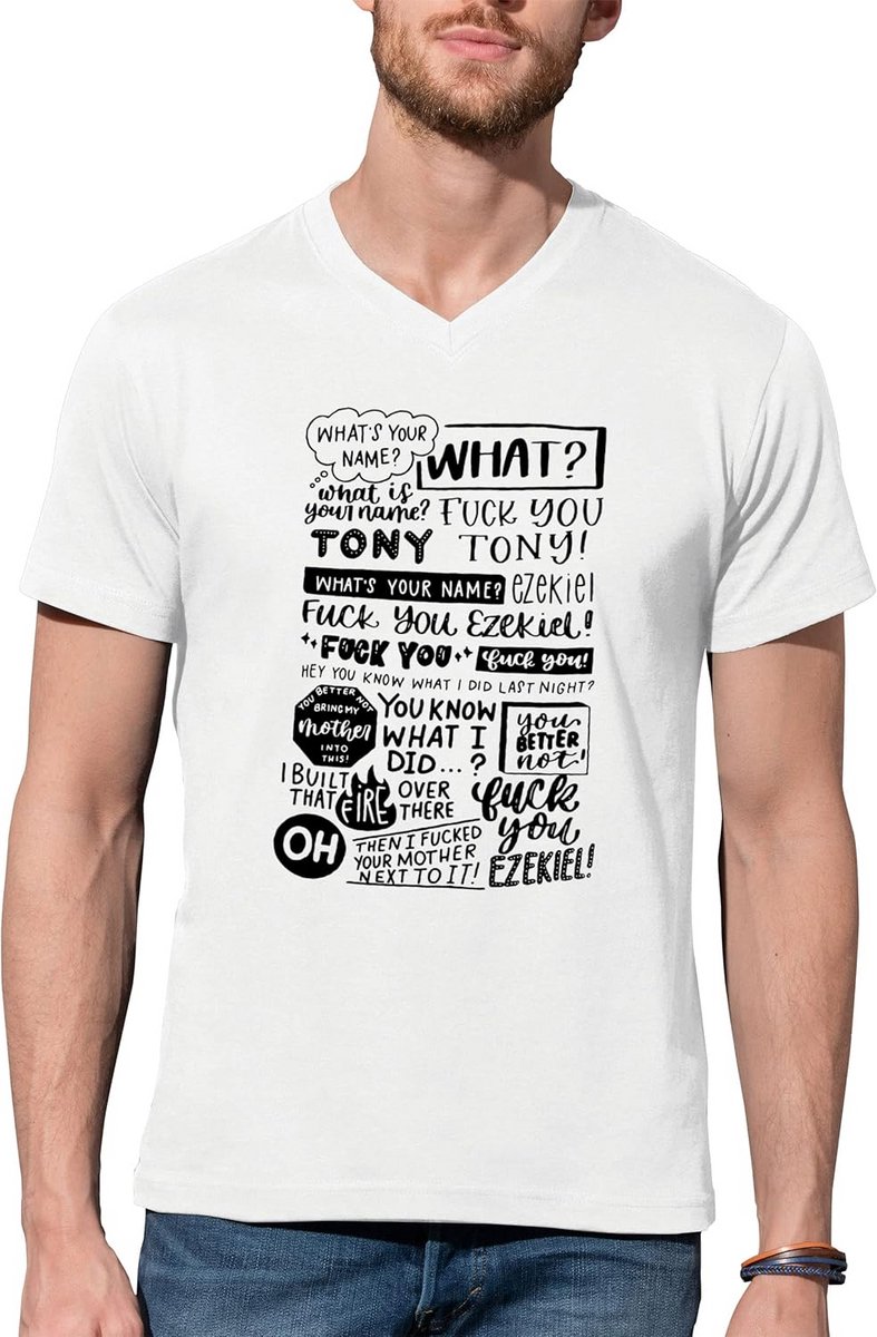 Grappig V-Hals T-Shirt voor Heren - Trendy Meme Stijl