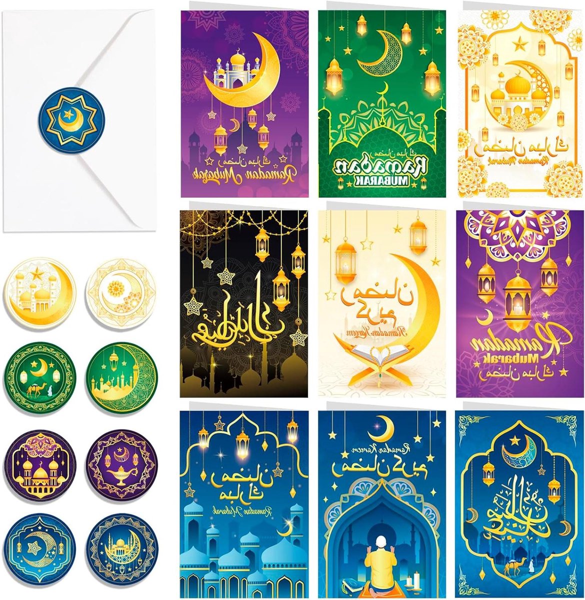 Cosensi - Ramadan Mubarak Wenskaarten 18 stuks met Enveloppen voor Ramadan Geschenken.