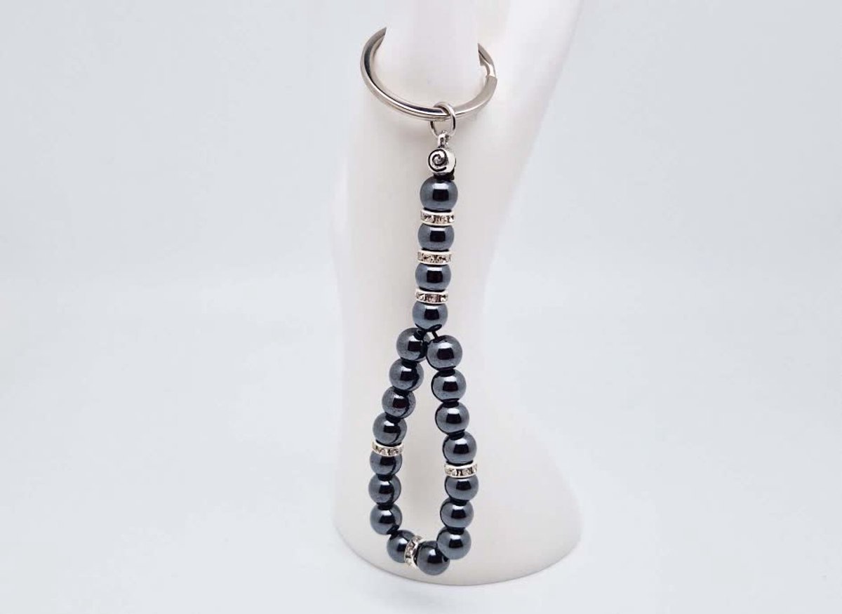 Handgemaakte Tasbih sleutelhanger van natuursteen " Hematiet" en metaal - diameter kralen 8mm - Aantal stenen 20 - Een mooi cadeau-idee en een bijzonder aandenken