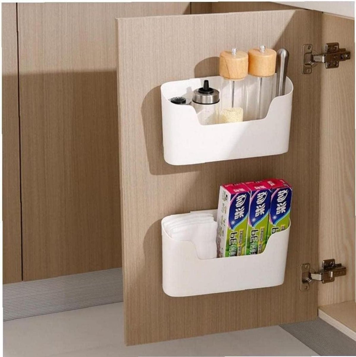 Cosensi - Keukenkast Deuropbergdoos - Zelfklevende Wandopbergdoos - Badkamer en Koelkast Organizer - Set van 2 - Opbergdoos voor Diverse Voorwerpen