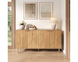 Re-purelife® Elegante Sideboard Met Opbergruimte - Warme Houtlook - Moderne Gouden Metalen Poten - Dressoir - Voor Keuken, Woonkamer of Hal - Natuur 140*40*72 cm