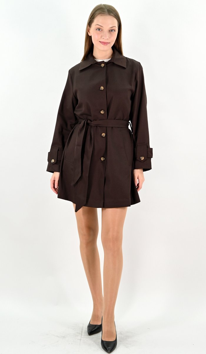 YesMooi - Waterafstotende midi trenchcoat - Water repellent - Bruin - XL (42)