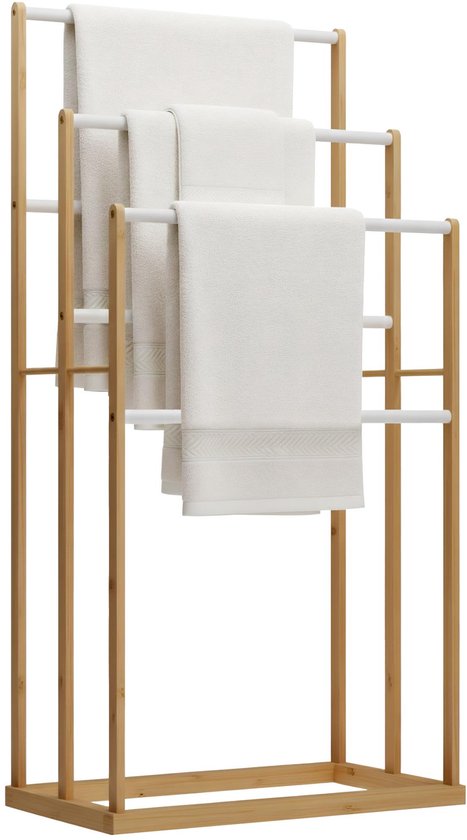 CLP Porte-serviettes debout Malami - Salle de bain - Bamboe - Porte-serviettes - Porte-serviettes - avec Barres en Acier inoxydable - natura