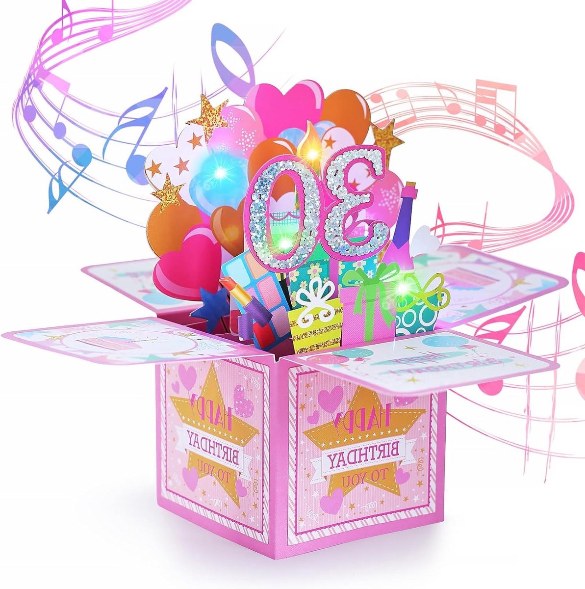 Cosensi - Verjaardagskaart voor vrouwen 30 jaar met 3D pop-up effect en muziek, Happy Birthday-cadeau voor mama, vriendin, moeder, zus - Geschikt voor familiefeesten.