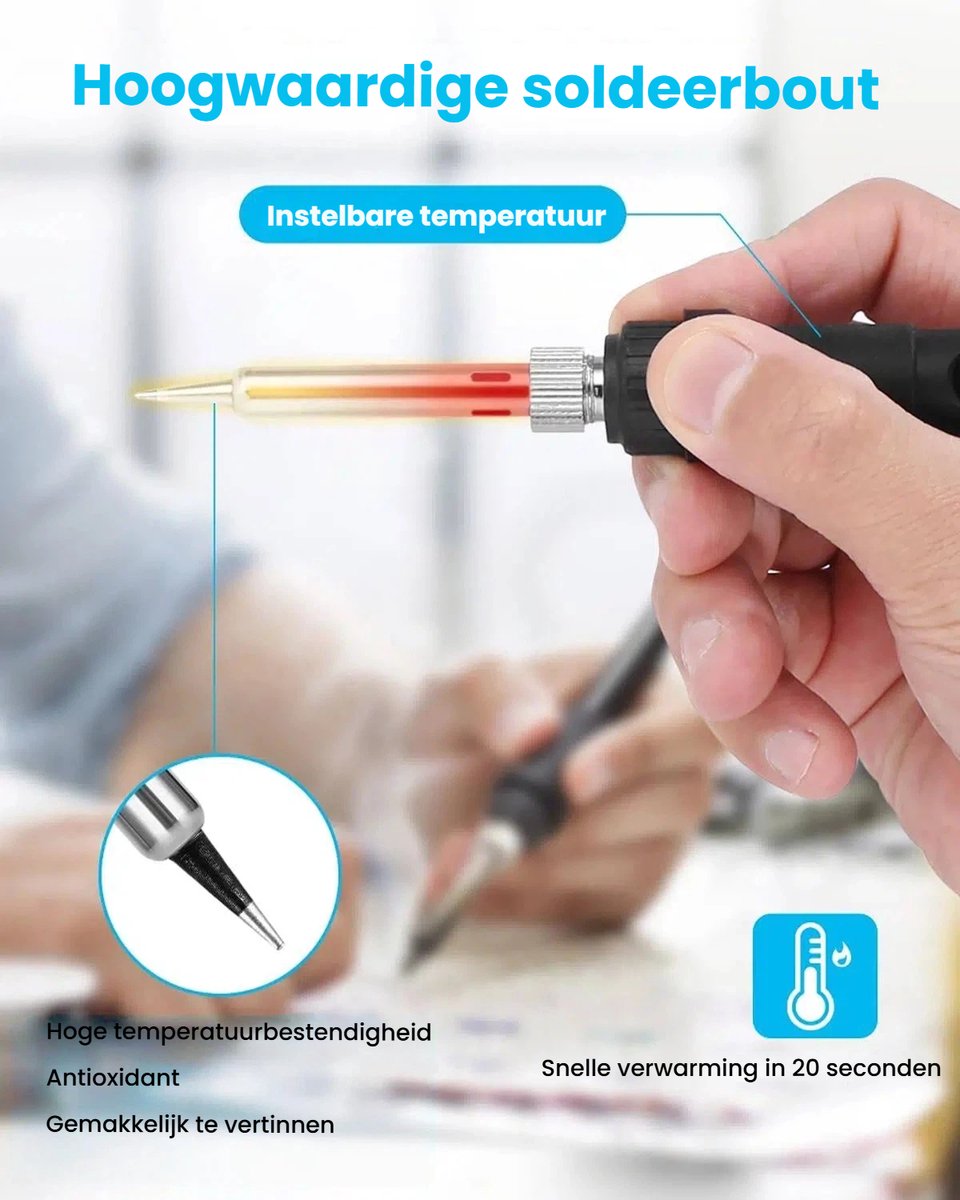 Soldeerstation 80W LCD - Soldeerbout met Instelbare Temperatuur 180-480°C - Ontsoldeerpomp, Soldeertin, 5 Verwisselbare Punten - Soldeerstandaard - Elektronica Reparatie Set voor Beginners en Professionals – foto 5