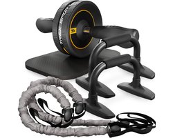Trex Sport TX-010WSA - Trainingsset - 4-in-1 - Buikspierwiel - Push-up steunen - Mat en weerstandsbanden - Ab roller - Ab wheel - Kleur A