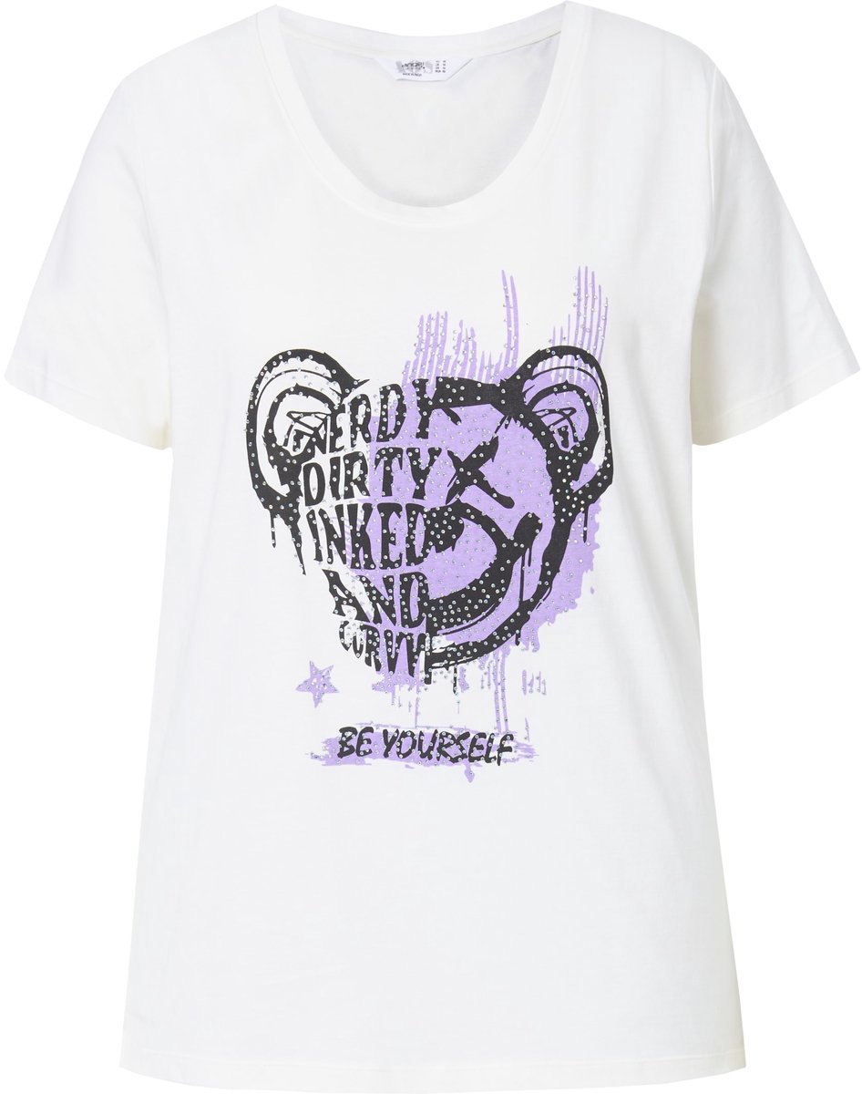 Angel of Style - Dames - T-shirt boxy fit teddy-motief korte mouwen - Seringpaars - Maat 46