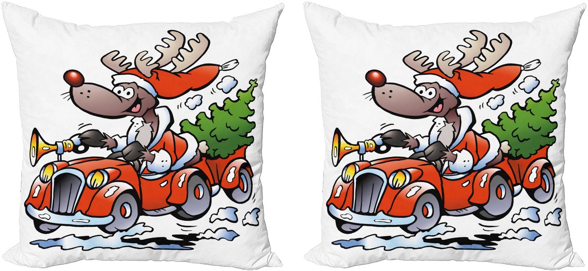 ABAKUHAUS Decoratiekussenhoes 2-delige set – Ren in de rode auto – 45x45 cm – Dubbelzijdig Wit