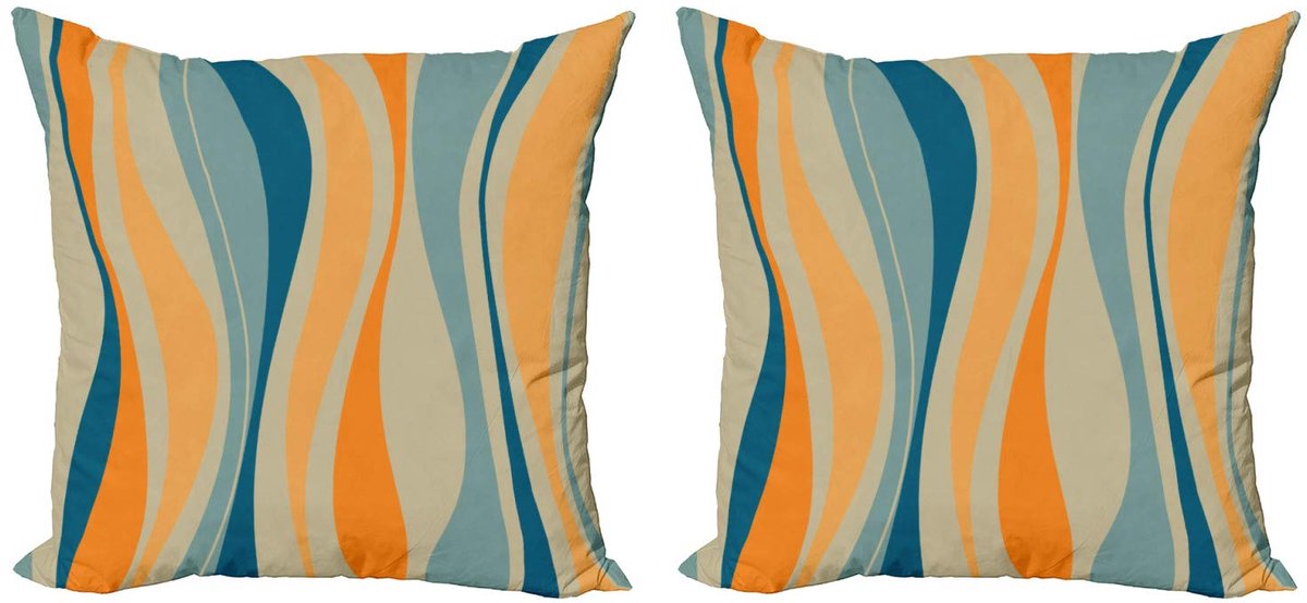 ABAKUHAUS Kussenhoezen Set 2x50 cm – Retro Strepen – Dubbelzijdig Petrol Blau Marigold
