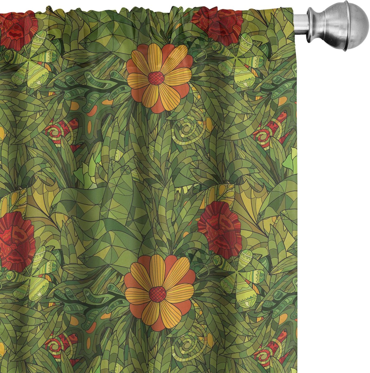 ABAKUHAUS Bloemen-gordijnen – 2x75x175 cm – microvezel, halfverduisterend – olijfgroen vermiljoen Olivengrün