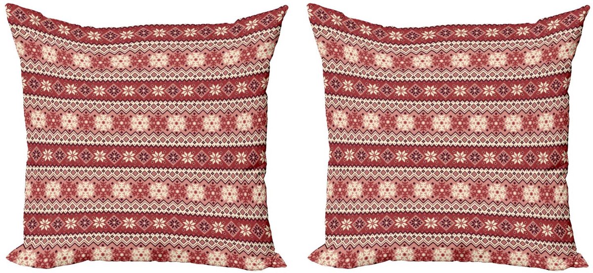 ABAKUHAUS Noordische Kussenhoes – 2x50 cm – Dubbelzijdig Bedrukt – Microvezel Dunkler Koralle