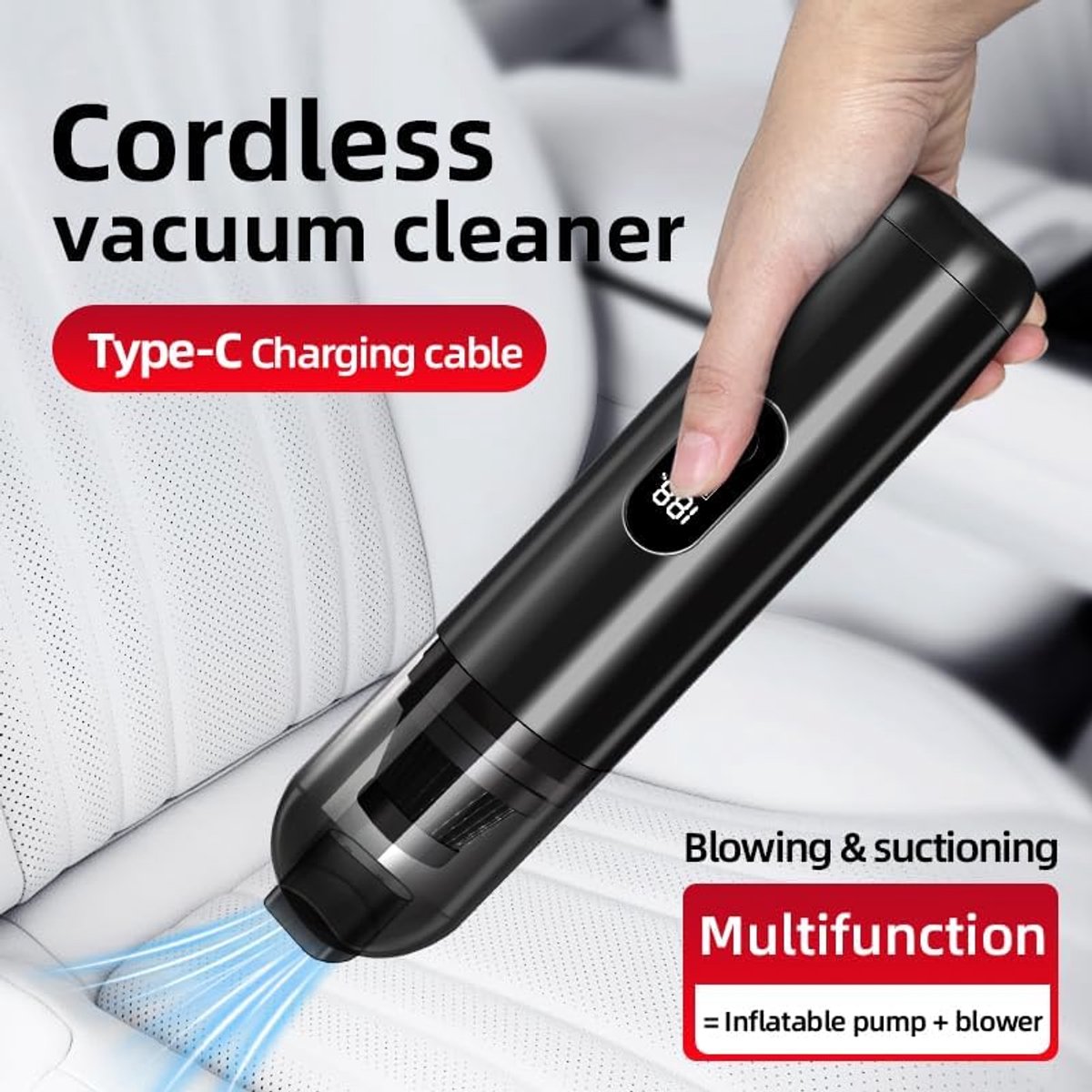 Draadloze Draagbare Handstofzuiger Mini 10000Pa Zwart - afbeelding 3